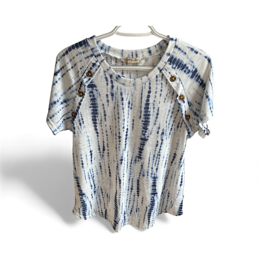Blue Tie-Dye Button Detail Women's Top‎